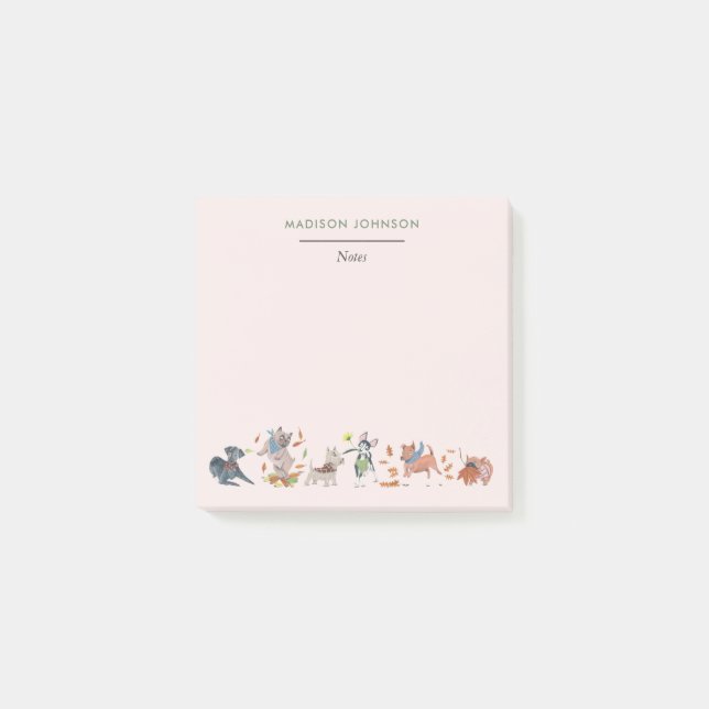 Post-it® Perros pequeños notas de monograma rosado post-it (Anverso)