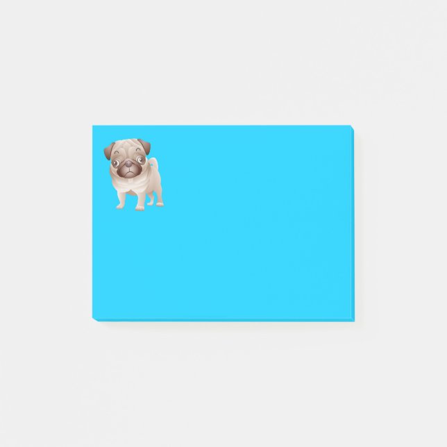 Post-it® Personalizado Pug Puppy Dog Notas Azul Gráficas (Anverso)
