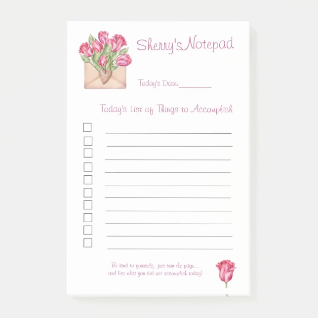 Post-it® Publica Notas 4x6 Tulips Cosas para lograr  (Anverso)