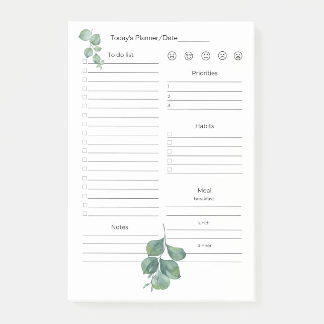 Post-it® Publicar notas 4"x6" Objetivos diarios, planificac (Anverso)