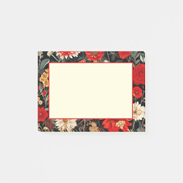 Post-it® Red and Cream Dark Floral 4x3 Notas (Anverso)