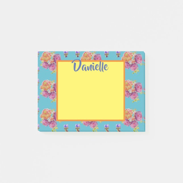 Post-it® Rosa Watercolor Art Womans Nombre Publicar Notas (Anverso)