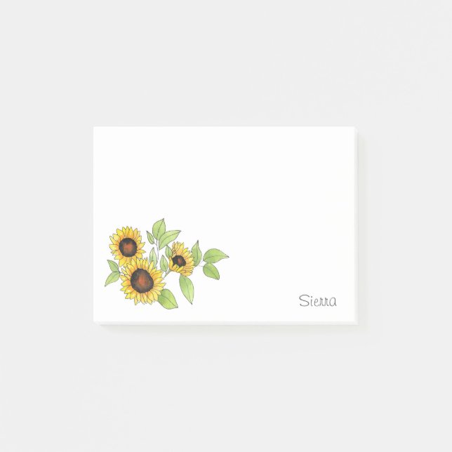Post-it® Watercolor y Pen Sunflowers Notas Post-it (Anverso)