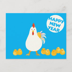 Postal 【に わ と り と よ () Un pollo y pollitos (acuarela)