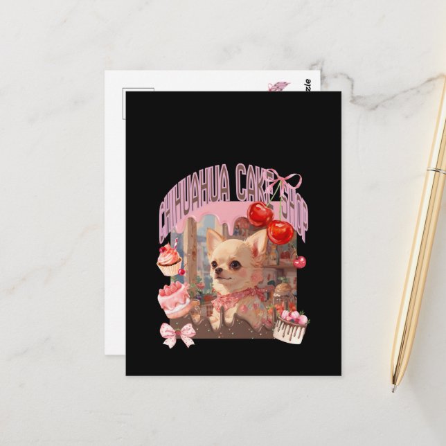 Postal チワワのケーキ屋さん、スイーツ、子犬、リボン、cherry,girly好きのための (Anverso/Reverso In Situ)