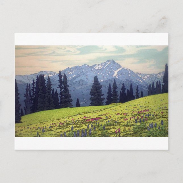 Postal ホ リ・ス ロ 山, Mt. Holy Cross, Hiroshi Yoshida, Woodcu (Anverso)