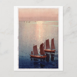 Postal 光 る 海, mar Glittering, Hiroshi Yoshida, Woodcut