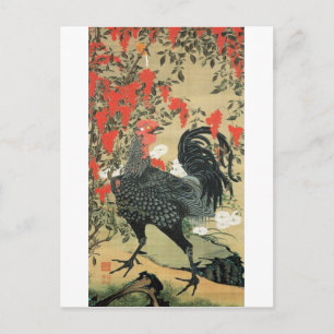 Postal 南 天 雄 鶏 図, 若 nueces y gallos rojos, Jakuchu