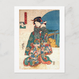 Postal 少 女 と 猫, 国 芳 Chica con Cat, Kuniyoshi, Ukiyo-e