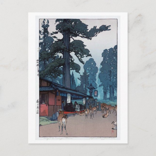 Postal 春 日 大 社 鹿, venado del santuario Kasuga, Hiroshi Yo (Anverso)