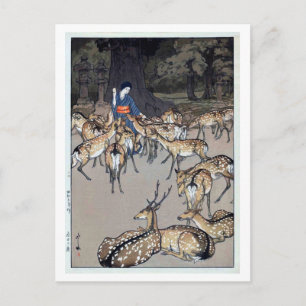 Postal 春 日 大 社 鹿, venado del santuario Kasuga, Hiroshi Yo