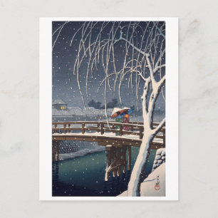 Postal 江 戸 川 の 雪, Nieve nocturna en Edogawa, Hasui Kawase