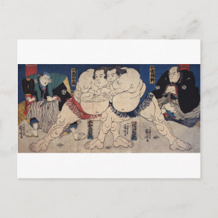 Postal 相 撲, 国 芳 lucha contra el sumo, Kuniyoshi, Ukiyo-e