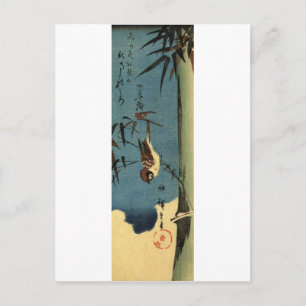 Postal 竹 に 雀, 広 重 Bambú y Sparrow, Hiroshige, Ukiyo-e