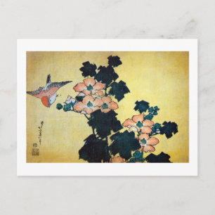 Postal 芙 蓉 に 雀, 北 斎 Hibiscus Mutabilis y Sparrow, Hokusai