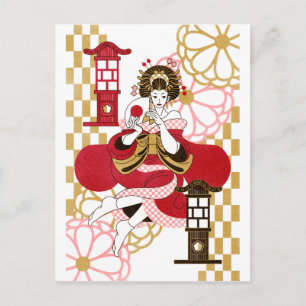 Postal 花 魁 と 行 灯 (Oiran y Andon)