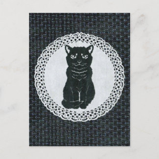 Postal 越後(日本国新潟県)の黒猫・切り絵 Postcard