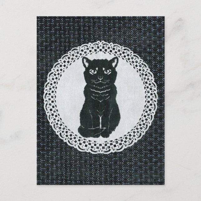 Postal 越後(日本国新潟県)の黒猫・切り絵 Postcard (Anverso)