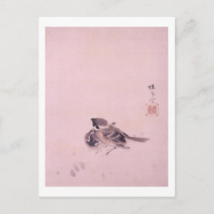 Postal 雀 双, 栖 鳳 Par del Sparrow, Seihō, arte japonés