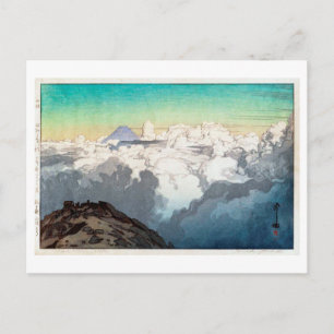 Postal 駒 ヶ 岳 山, pico de Komagatake, Yoshida, Woodcut