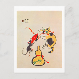 Postal 鼠 と 猫, 栖 gato y ratón, Seihō, arte japonés