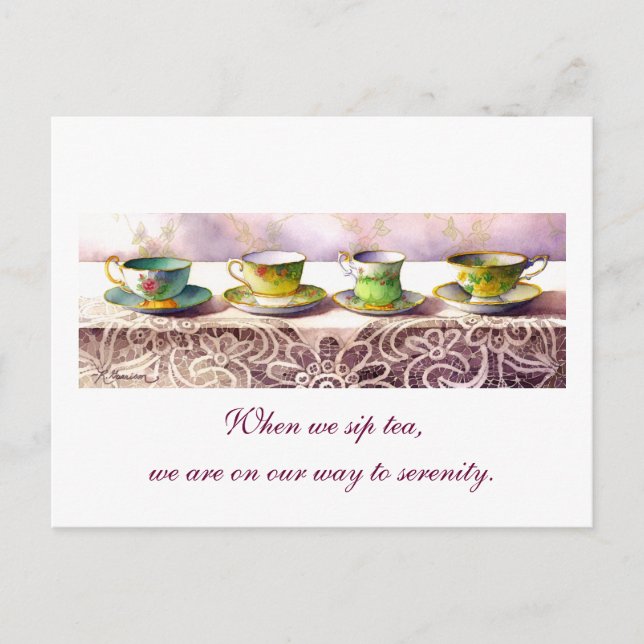 Postal 0001 Fila de tacups Alexandra Stoddard Postcard (Anverso)