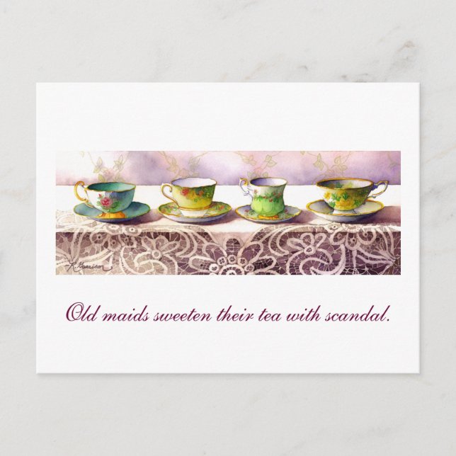 Postal 0001 Fila de Teacups Josh Billings Postcard (Anverso)
