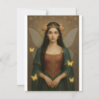 Postal 001_A fairy princess in teal green and crimson.