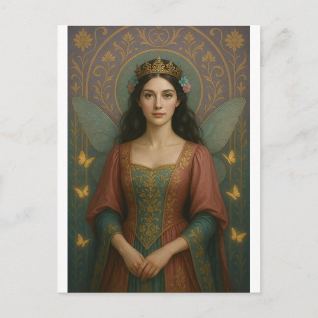 Postal 004_A fairy princess in muted rose and teal green. (Anverso)