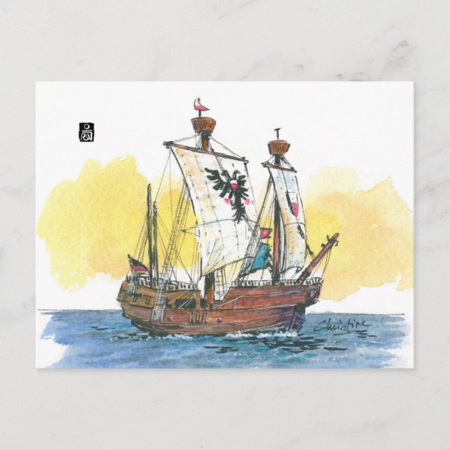 Postal (066) Caravel medieval de Lisa von Lubeck (Anverso)