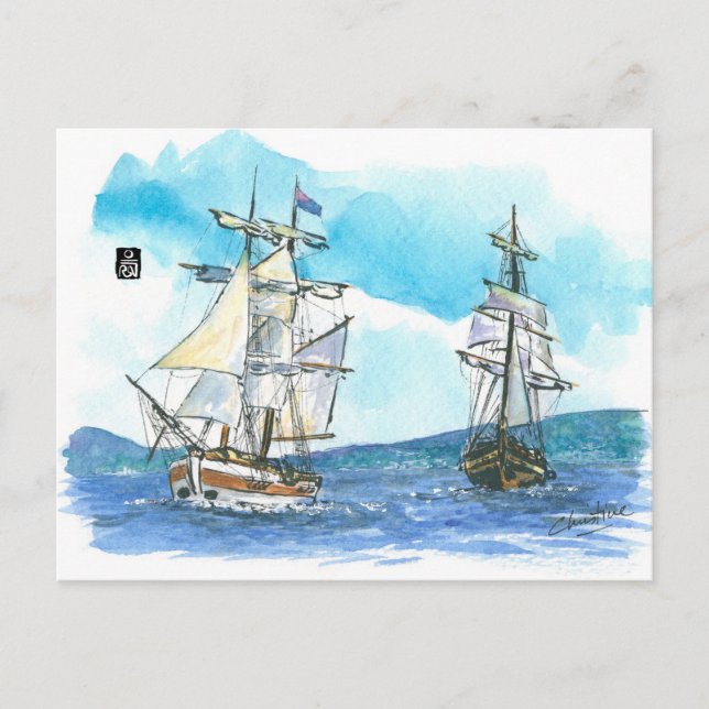 Postal (073) Barcos de vela Lady Nelson y Windward (Anverso)