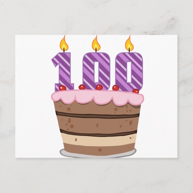 Postal 100 años en el pastel de cumpleaños (Anverso)