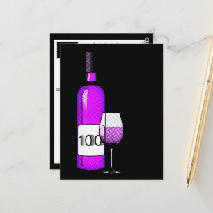 Postal 100 cumpleaños botella de vino de media tonalidad