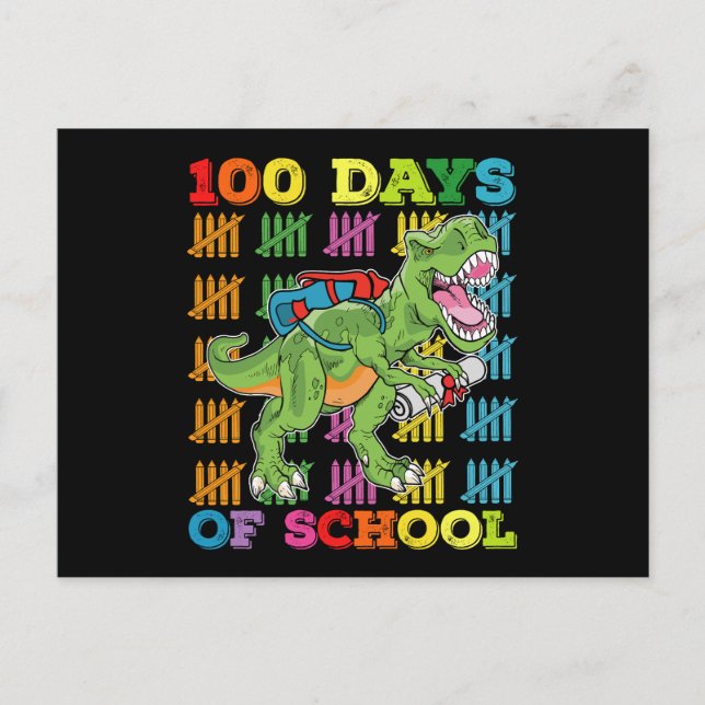 Postal 100 Días De Escuela Para Estudiante De Dinosaurio  (Anverso)