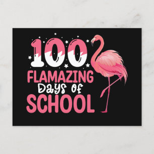 Postal 100 días de flamación en la escuela de Flamingo
