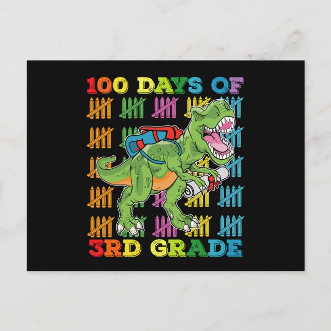 Postal 100 Días De La Escuela De Dinosaurio De 3er Grado  (Anverso)