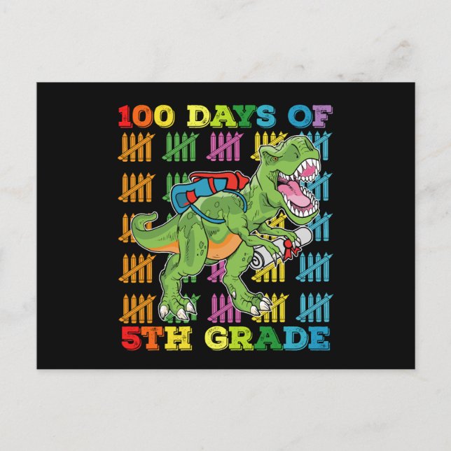 Postal 100 Días De La Escuela De Dinosaurio De 5º Grado T (Anverso)