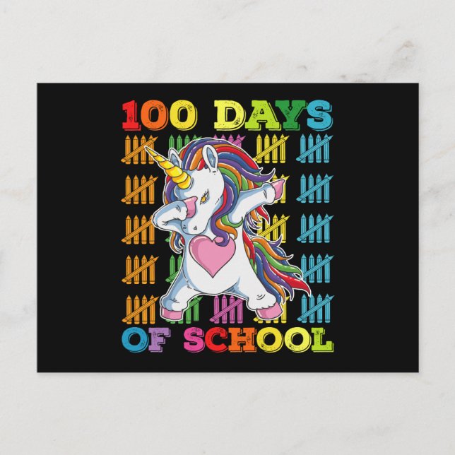 Postal 100 Días De Maestra De Unicornio Escolar (Anverso)