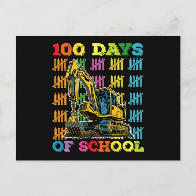Postal 100 Días De Maestra Escolar Excavadora Escolar (Anverso)