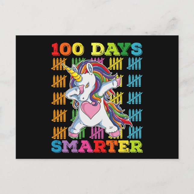 Postal 100 días más inteligentes, unicornio, 100 días de  (Anverso)