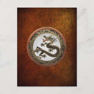 Postal [100] Dragón oriental sagrado de oro y negro