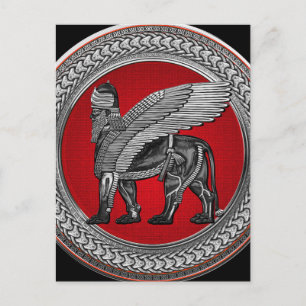 Postal [100] León alado asirio: Lamassu dorado y negro