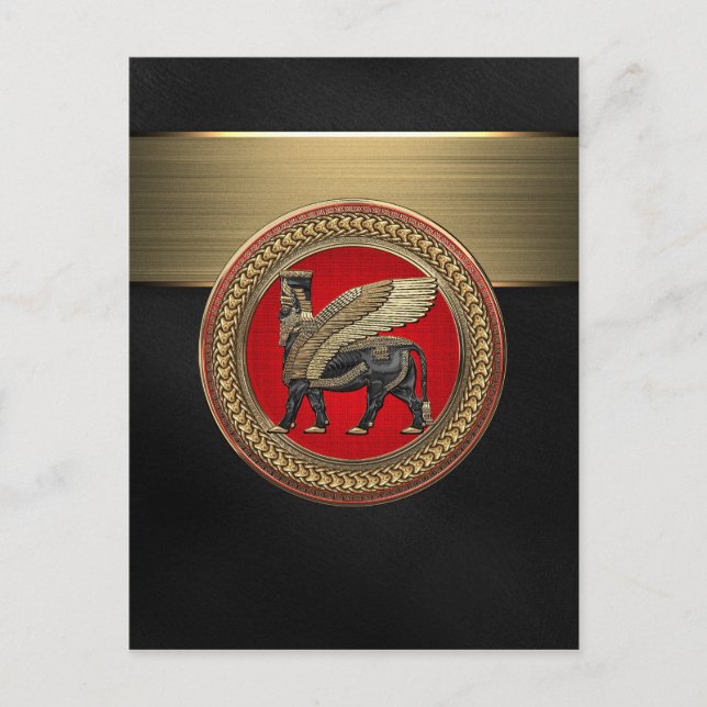 Postal [100] Toro alado asirio: Oro y Lamassu negro (Anverso)