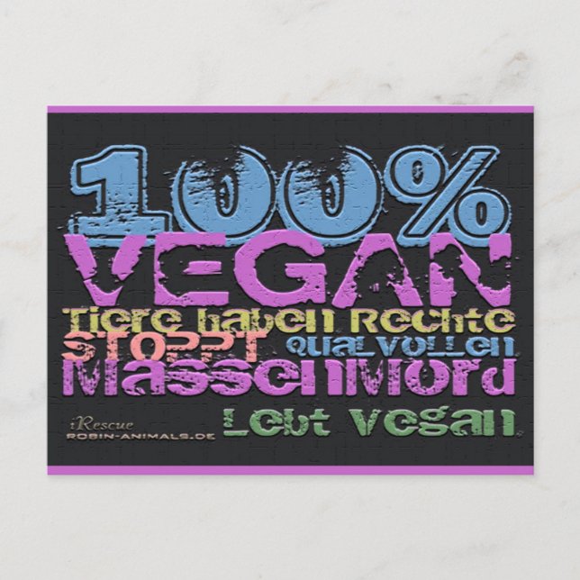 Postal 100% VEGAN -..- Postkarte (Anverso)