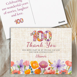 Postal 100th Birthday - Elegant Floral Number 100 Thanks