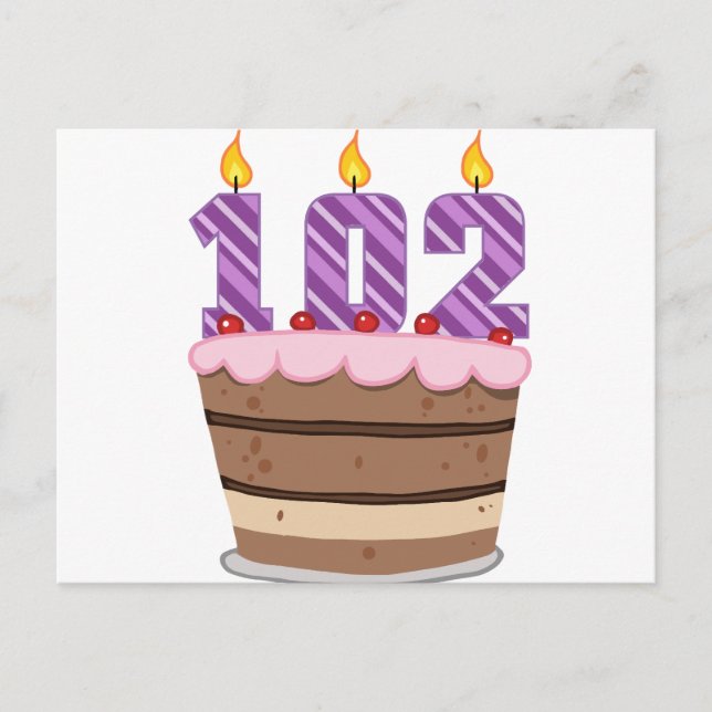 Postal 102 años en el pastel de cumpleaños (Anverso)