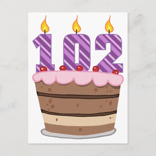 Postal 102 años en el pastel de cumpleaños (Anverso)