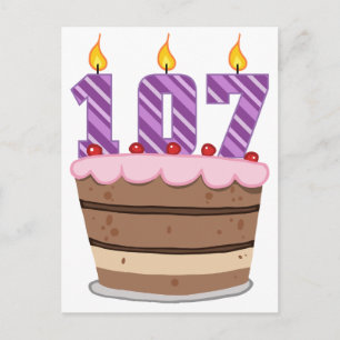 Postal 107 años en el pastel de cumpleaños