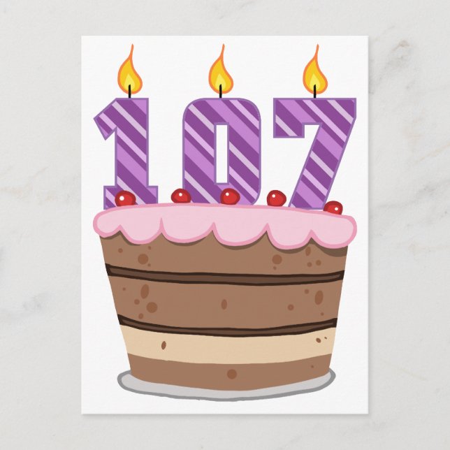 Postal 107 años en el pastel de cumpleaños (Anverso)