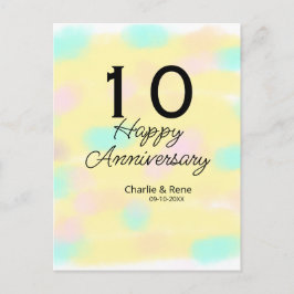 Postal 10 aniversario de boda nombre pastel amarillo retr